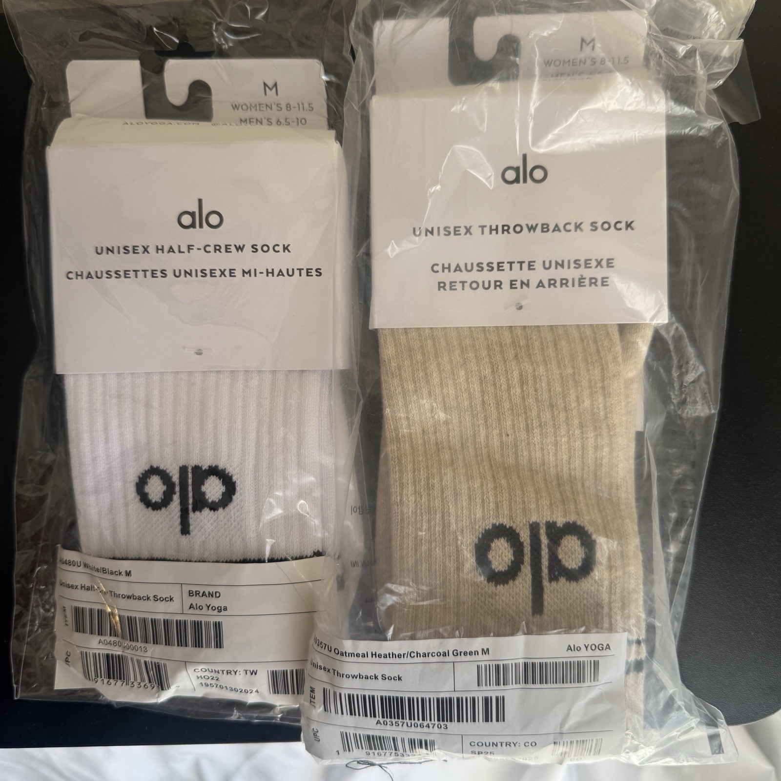 alo 2 Pairs Unisex Logo Crew Socks Size M Half-Crew & Throwback Multicolor