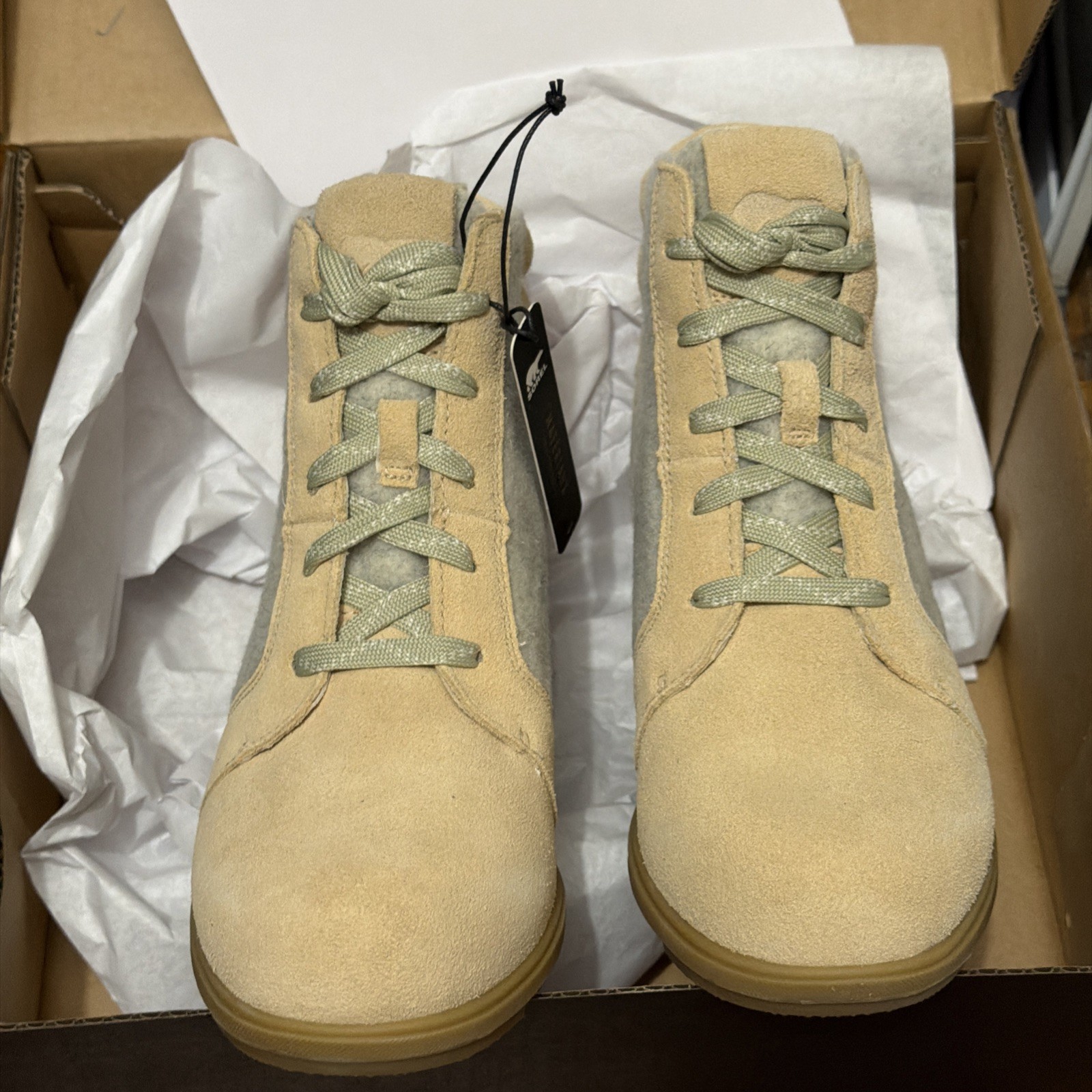Sorel Women’s Evie Ankle Lace Bootie Tan Suede Gray Felt Sz 8.5