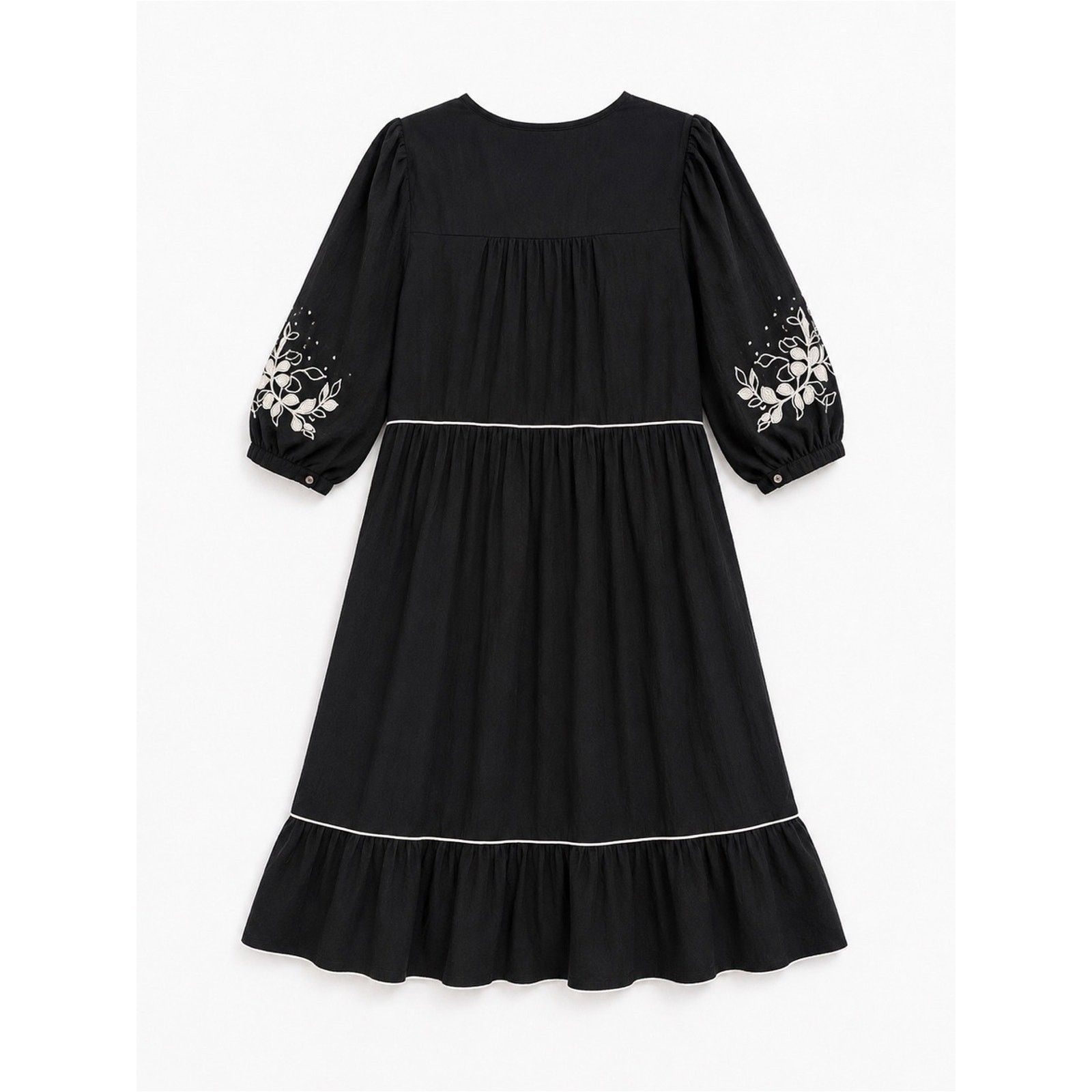 Figueroa & Flower Embroidered Boho Midi Dress Black Size Small