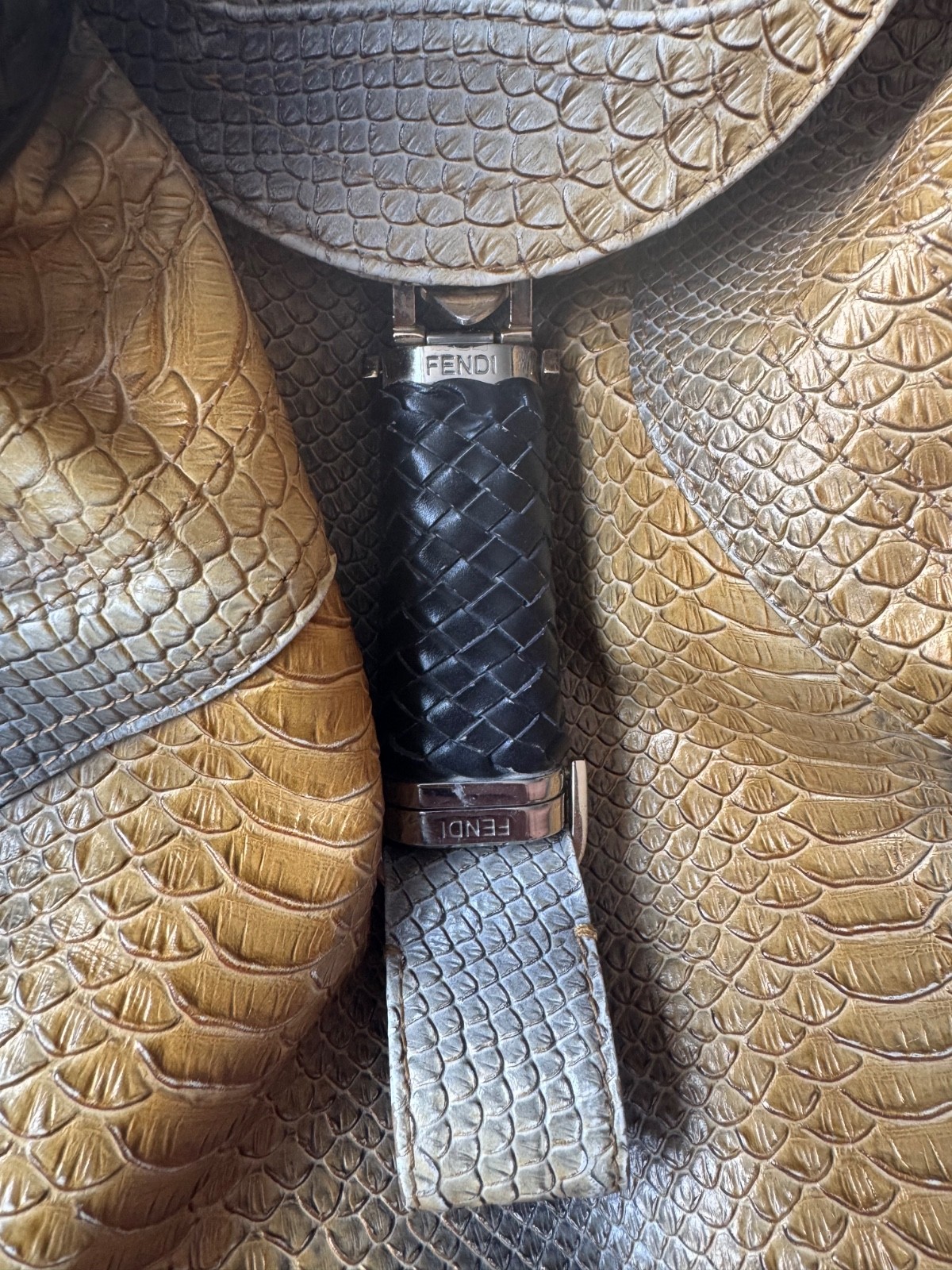 RARE Python FENDI Spy Bag Mustard Yellow and Grey Ombré Woven Handle