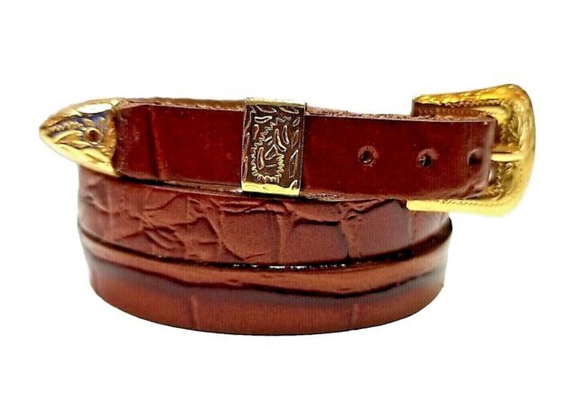 VINTAGE Cognac ALLIGATOR HATBAND 3/8″ w/ Buckle Set Western Cowboy Cowgirl Hats