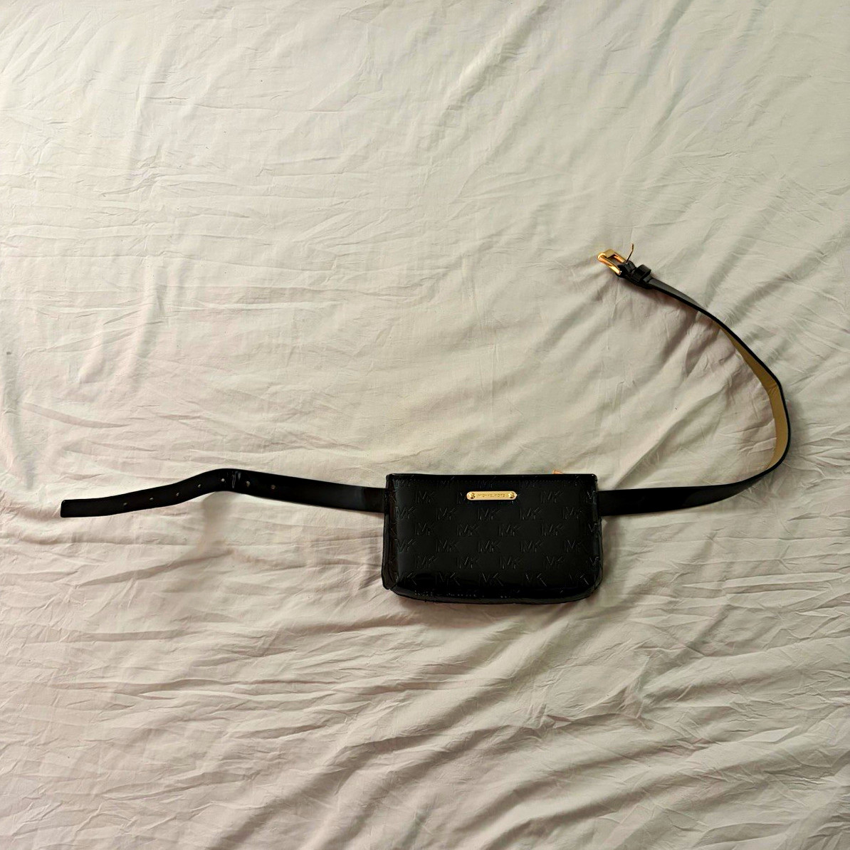 Michael Kors Women’s Small Black Logo Embossed Belt Bag Zip Gold Hardware