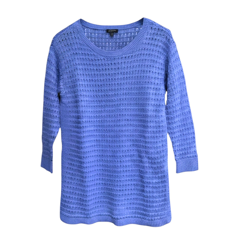 TALBOTS Mixed Yarn Sweater OPEN WEAVE Side Slits COTTON/TENCEL 3/4-Sleeve SIZE M