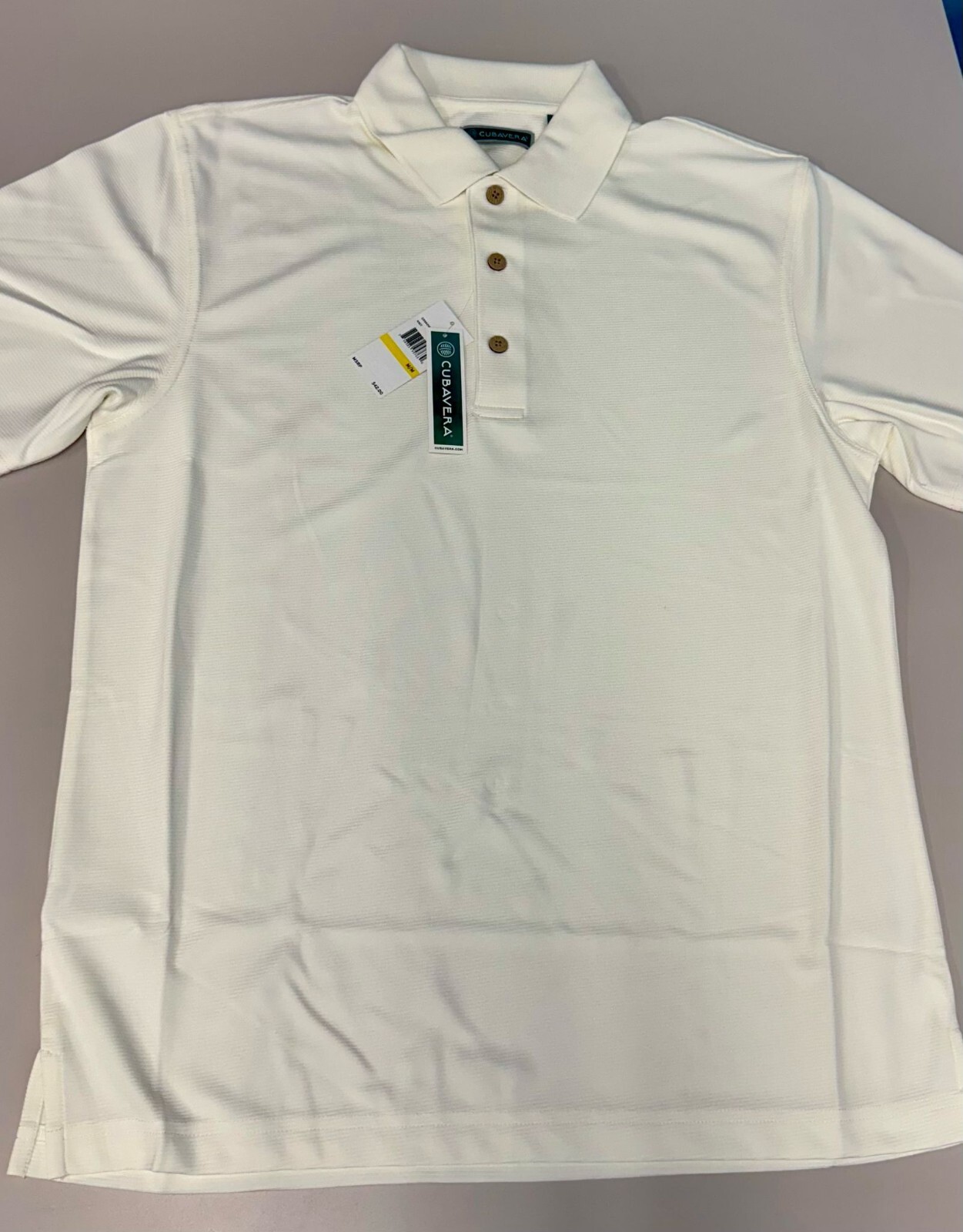 Cubavera Mens Essential Textured Performance Polo Shirt, Marshmellow