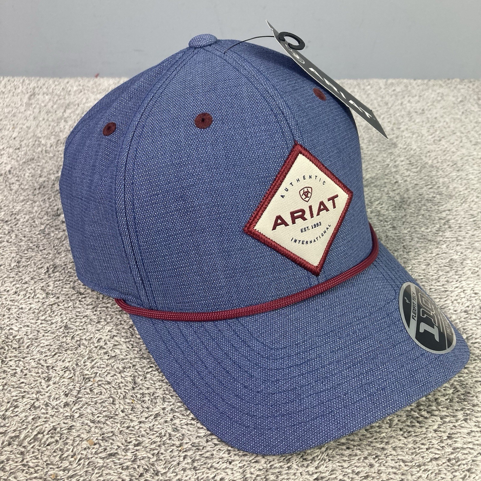 Ariat Mens Flexfit Tech 110 Adjustable Snapback Cap Hat Rope Cord Blue/Red