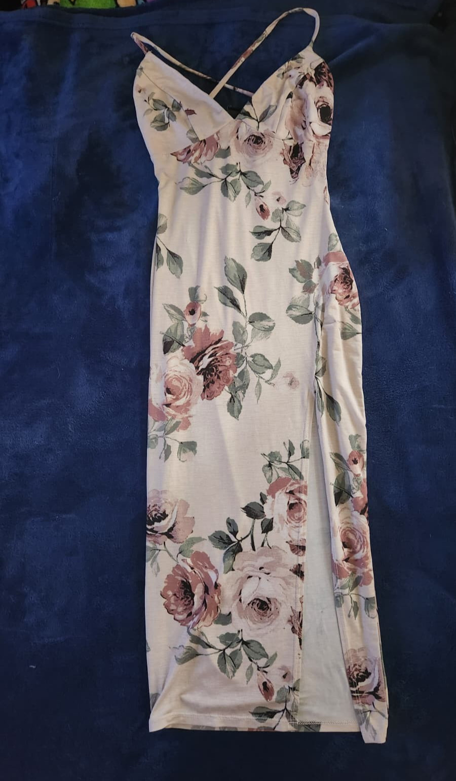 Windsor long Floral criss cross back spaghetti Strap Dress with slit xs