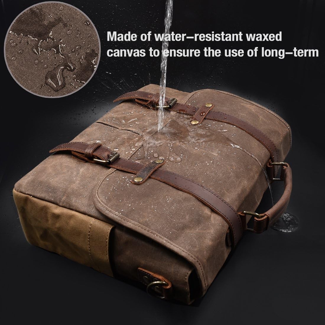 Waterproof Vintage Genuine Leather Messenger Bag 15.6 Inch Laptop – Brown