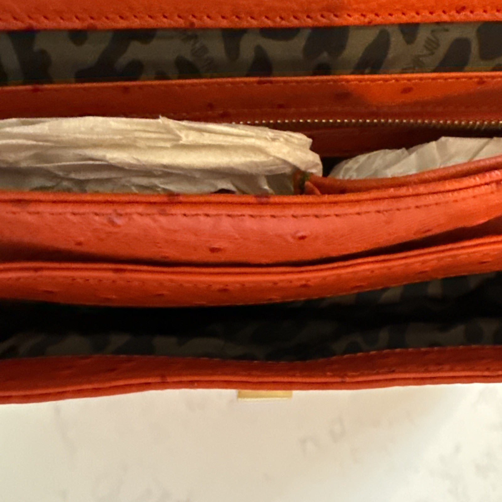 Rebecca Minkoff Covet Satchel Persimmon Ostrich-Embossed Leather NWT H163B24P