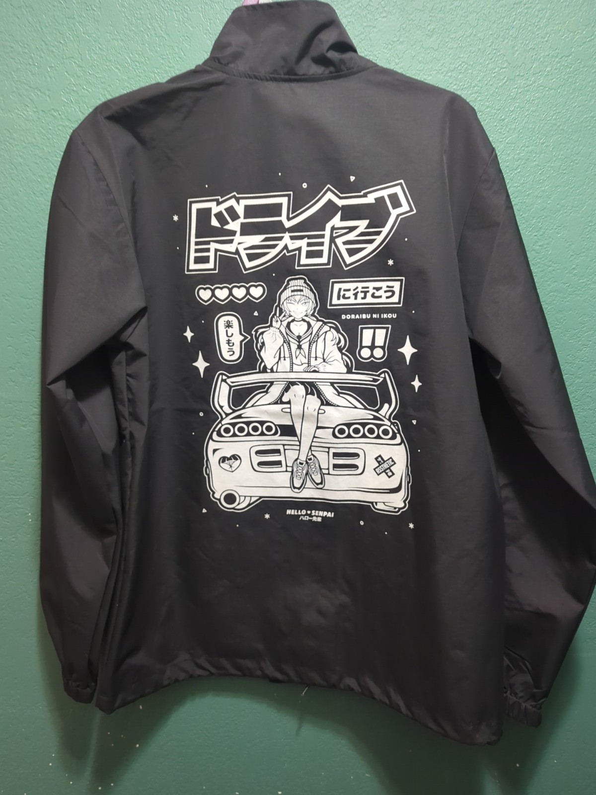 Hello Senpai Supra Waifu Windbreaker – Black