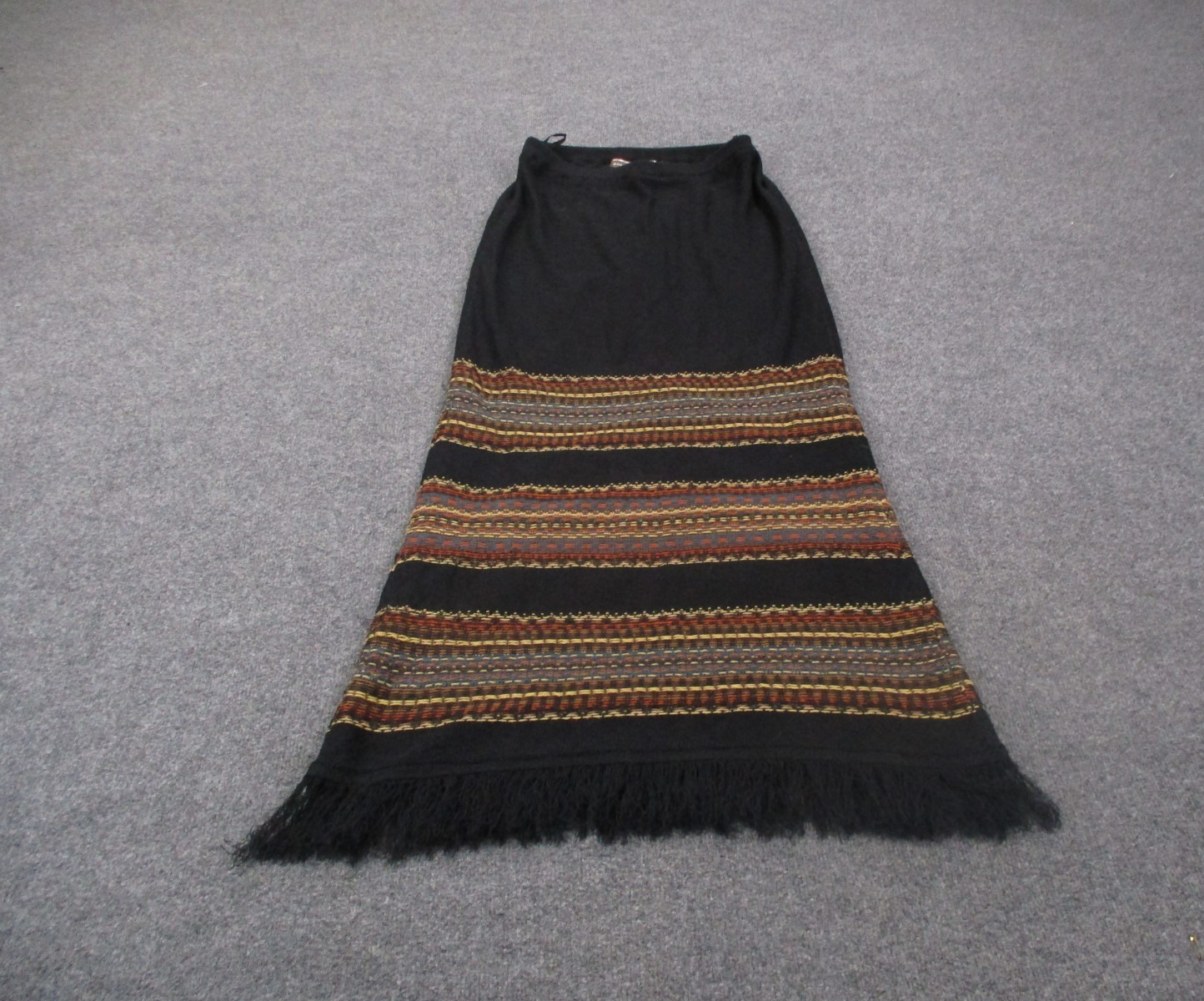 Double D Ranch Skirt Women M Striped Print Pima Linen Acrylic Straight Tassel