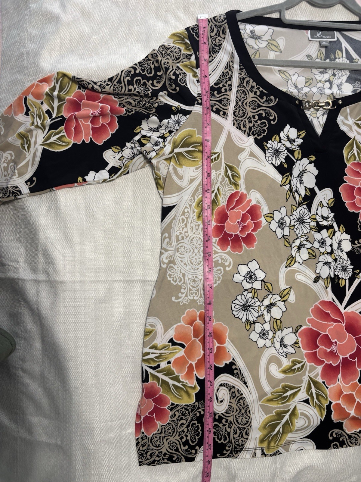 JM Collection Women’s Plus 1X Multicolor Floral V-Neck 3/4 Knit Stretch Tunic