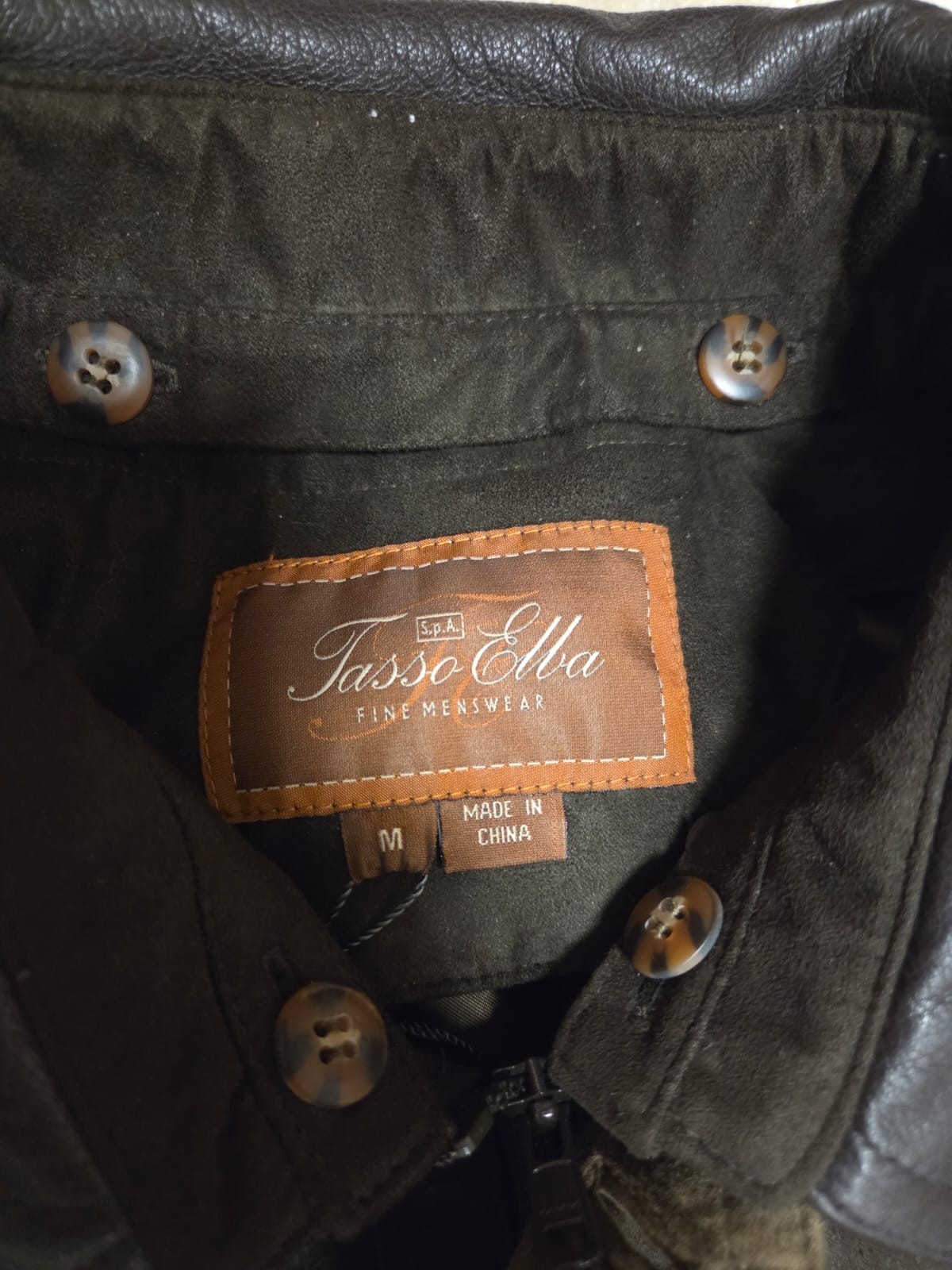 Tasso Elba Jacket Mens Medium Dark Brown Faux Suede Genuine Leather Collar NWT