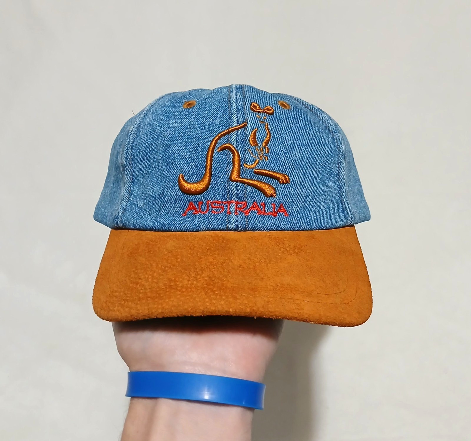 Vintage Australia Denim Hat Embroidered Kangaroo Strapback Cap 90’s Adjustable