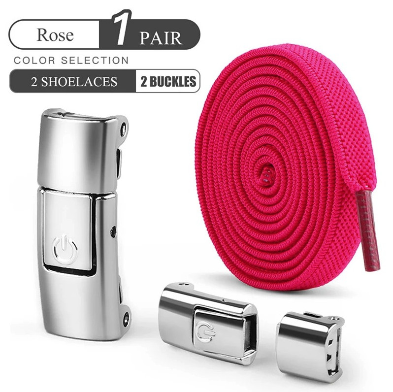 1 Pair No Tie Elastic Shoe Laces: 8mm Press Lock Flat Sneaker Shoelace – NEW
