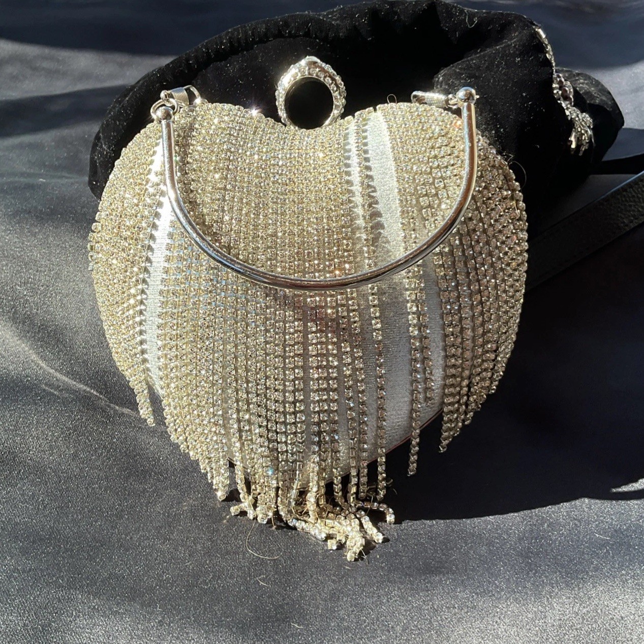 Heart Shaped Crystal Evening Bag Clutch Purse Tassel Wedding Party Hand Bags