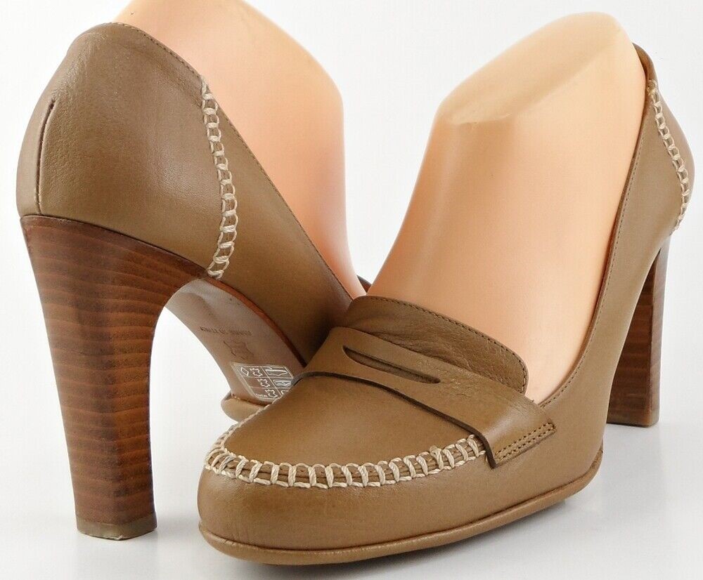 $190 VIA SPIGA BRANNY Straw Fox Leather Designer ITALY Stacked Heel Pumps 10 M