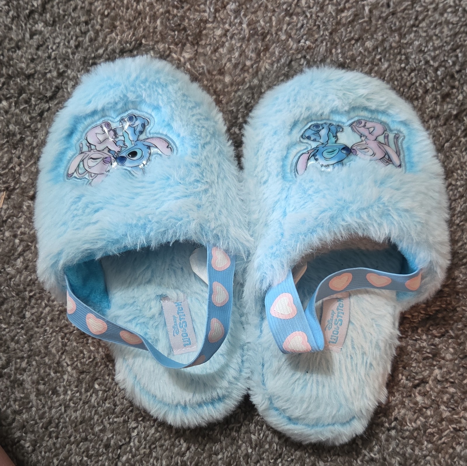 Disney Lilo & Stitch Stitch & Angel Girls Blue Faux Fur Non-Slip Slippers 11.5