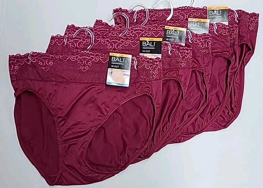 BALI Hi-Cut Underwear Panties 5-Pair Smoothing DFPC62 Maroon RED L/7 Large NWT