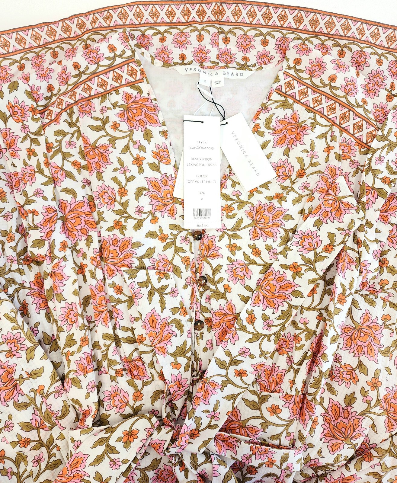 Veronica Beard Lexington Womens Belted Cotton Midi Dress Off-White Floral Size 2