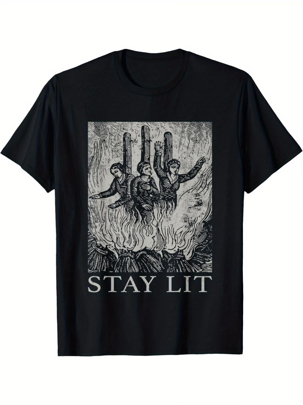 Occult Stay Lit Satan Devil Hell Unholy Antichrist Witch T-Shirt, weight 220g. M