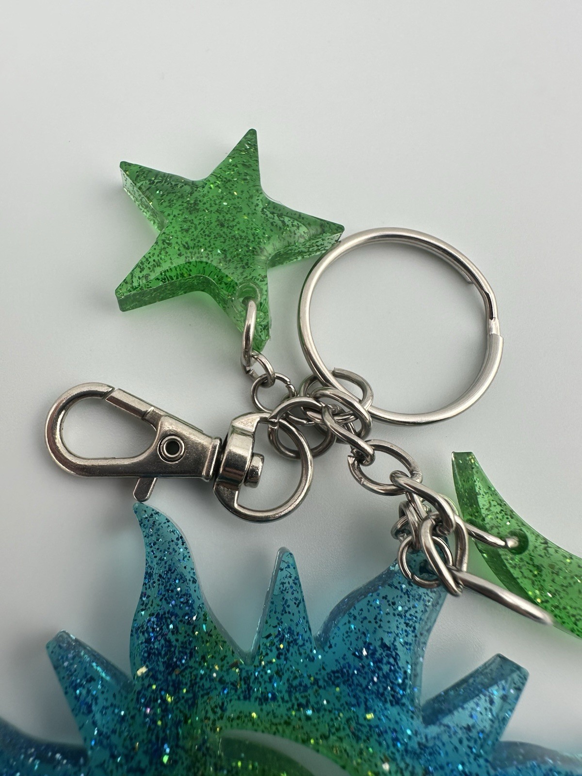Handmade Blue Green Epoxy Resin Sun Moon Star Keychain Kawaii Bag Charm Gift