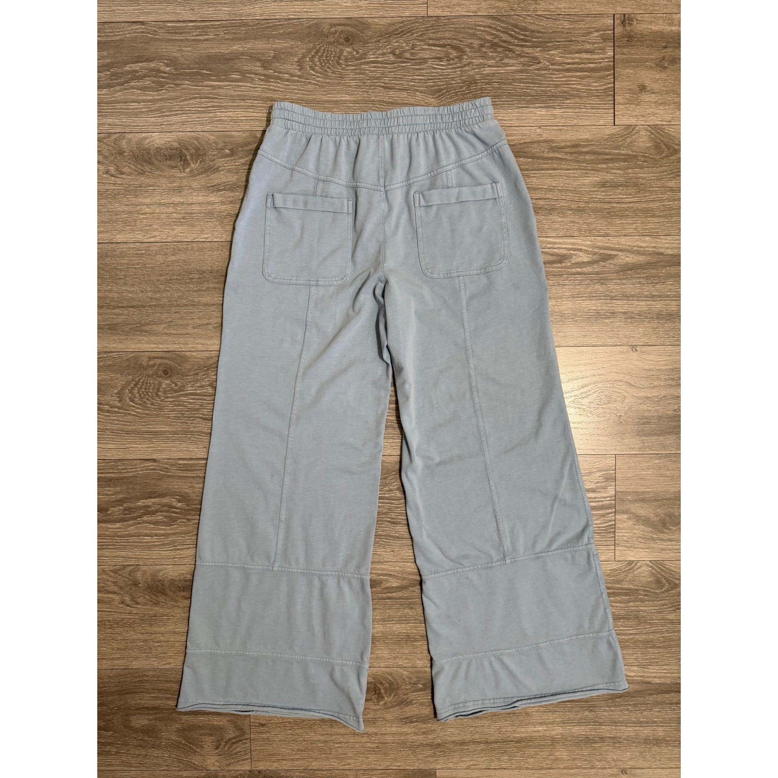 Rae Mode Women Cotton Blend Pants Siz L Light Blue Wide Leg Lounge Elastic Waist