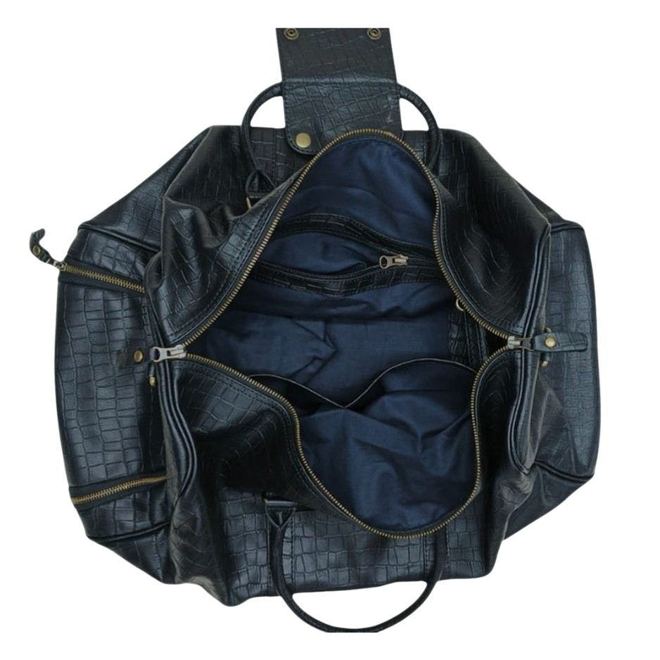 Leather Duffel Handbag For Men Crocodile Pattern Handmade Weekender For Travel