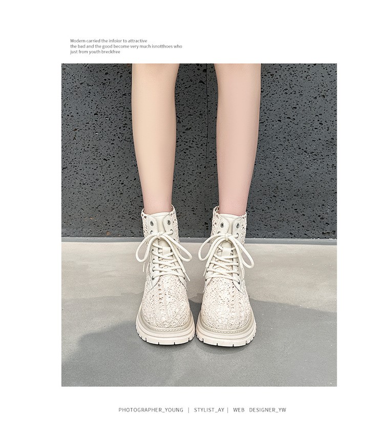 Thick Soled Lace Woven Cool Boots Womens Summer Mesh Breathable Fashion Shoes