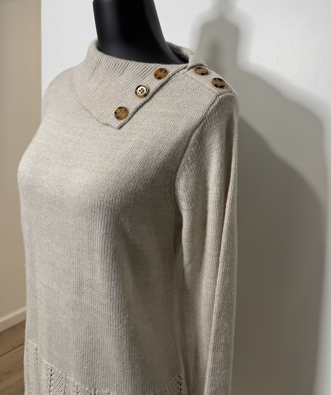 Olive And Vine Envelope-Collar Marled Sweater Warm Ivory Size Small