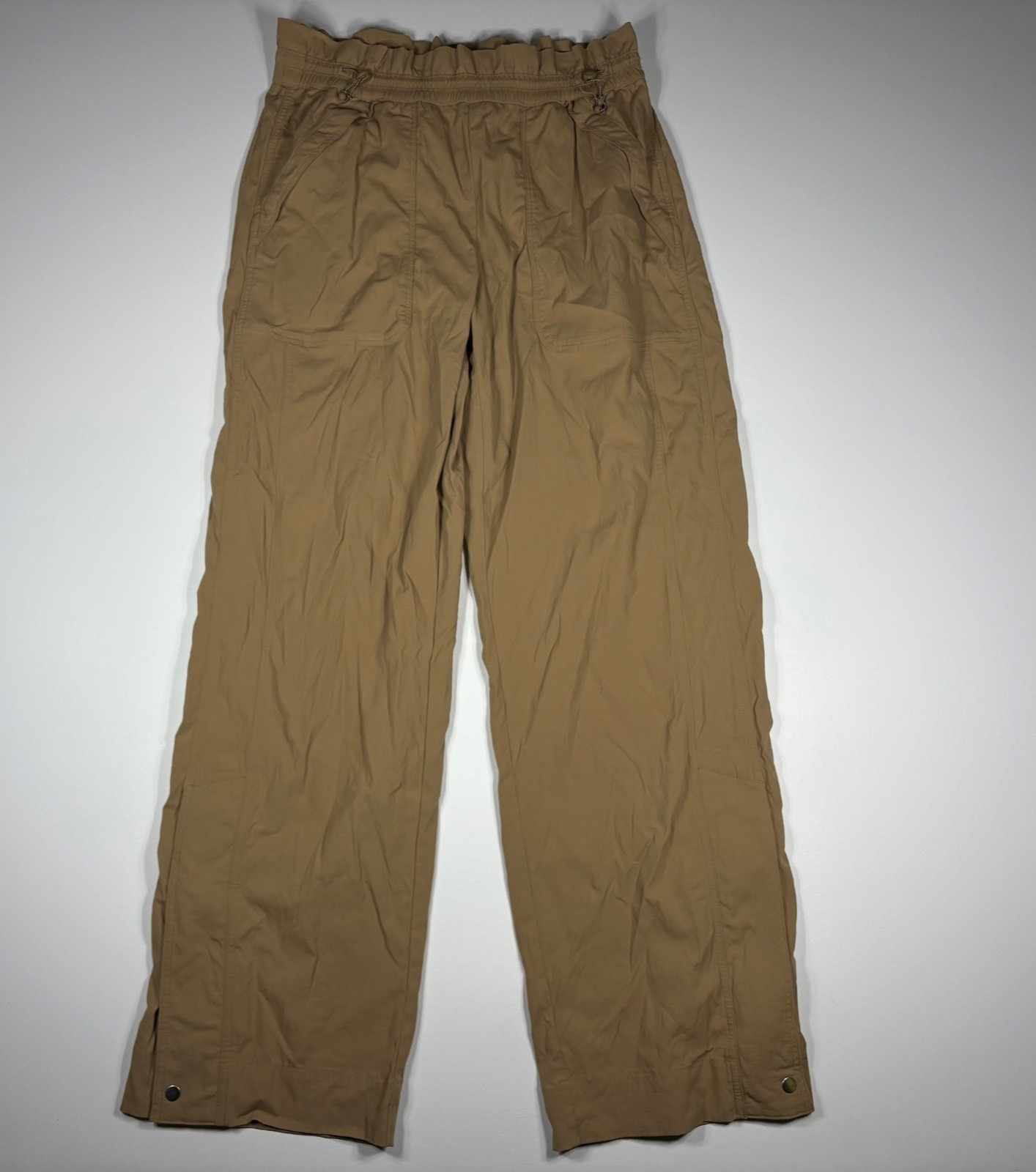 Athleta Parachute Pants Women 6 Brown Wide Leg Drawstring Zip Ankle Travel