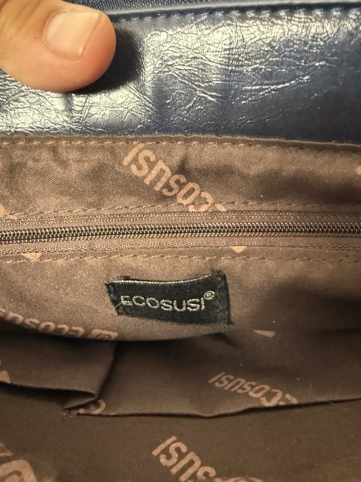 Ecosusi Faux Leather 2 Tone Dark Navy Blue Brown Messenger Bag with Bow & Handle