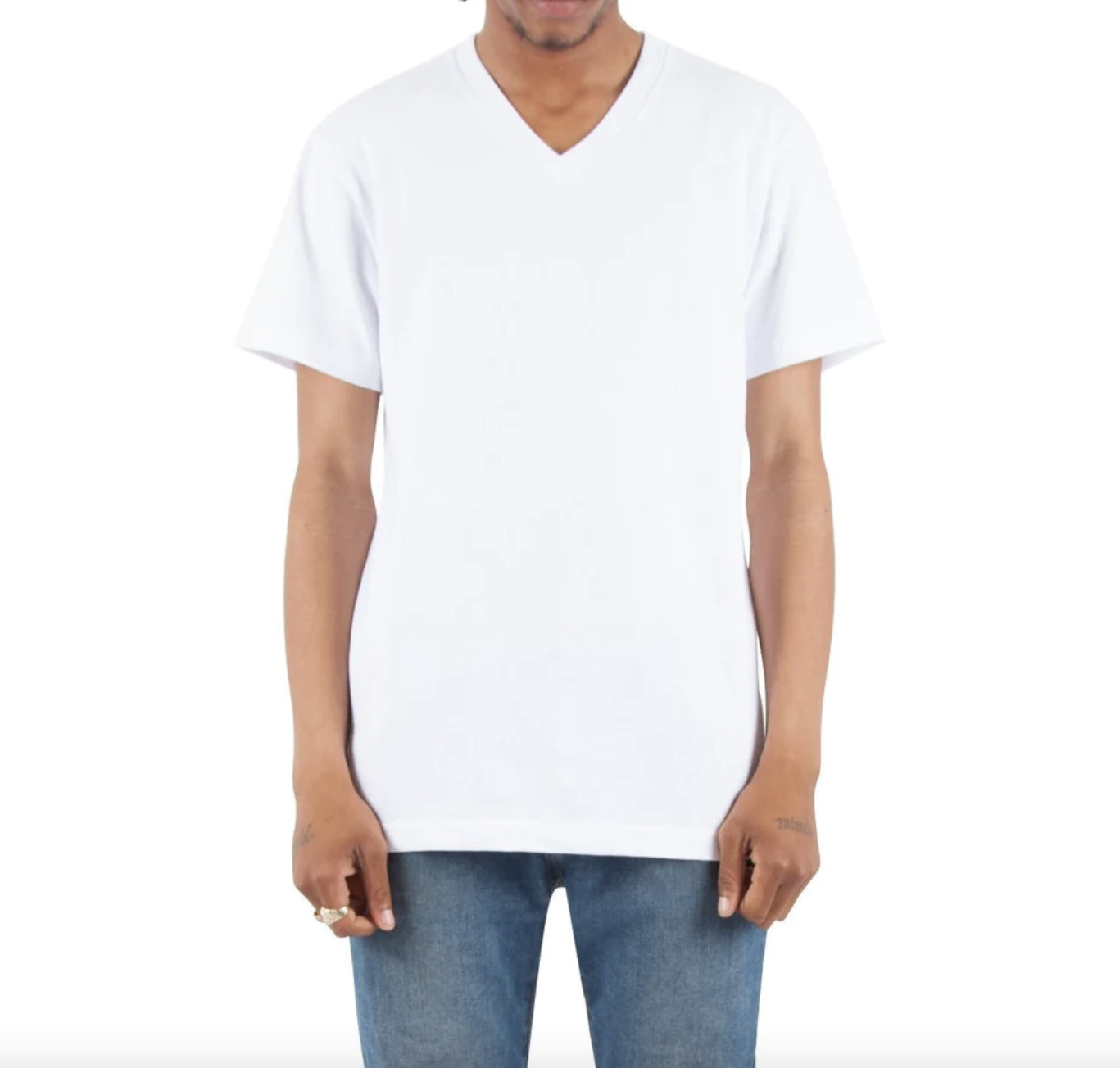 Shaka Wear V-neck Solid Short sleeve Cotton T-shirt Heavy knit White Black S-5X