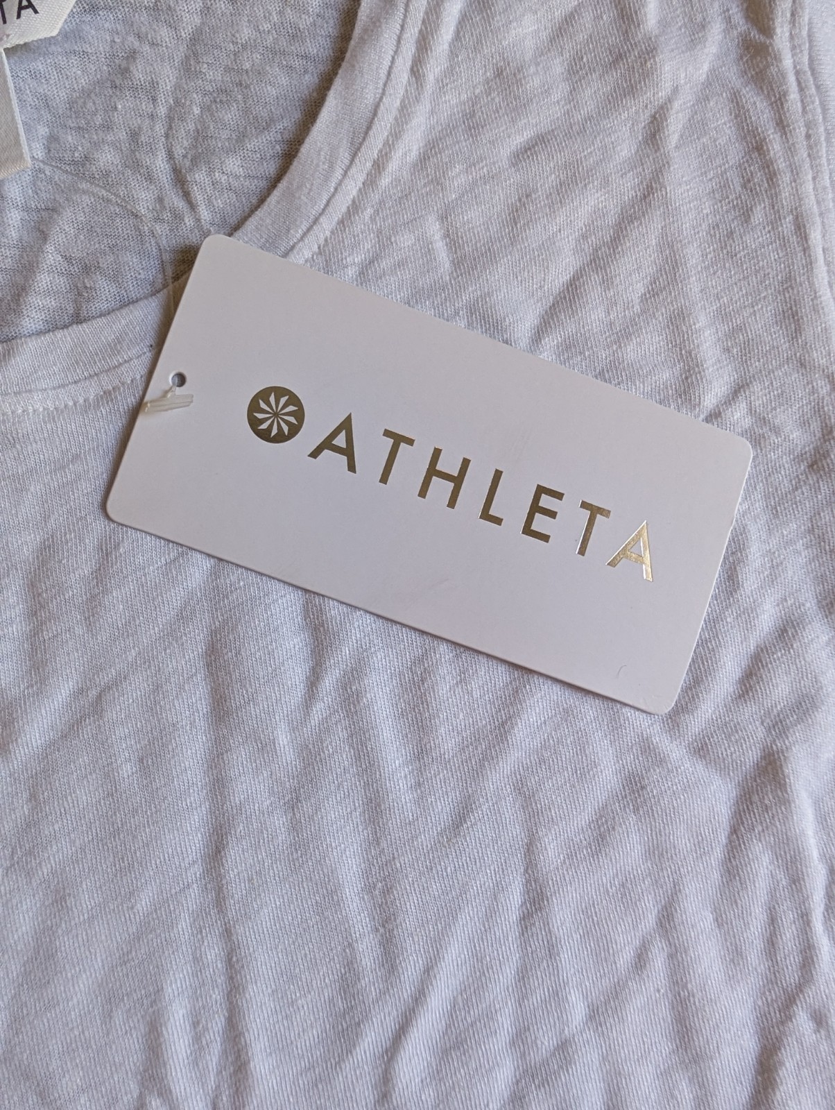 Athleta Bright White Getaway Linen Blend Muscle Tank Top Stretch, SMALL, NEW