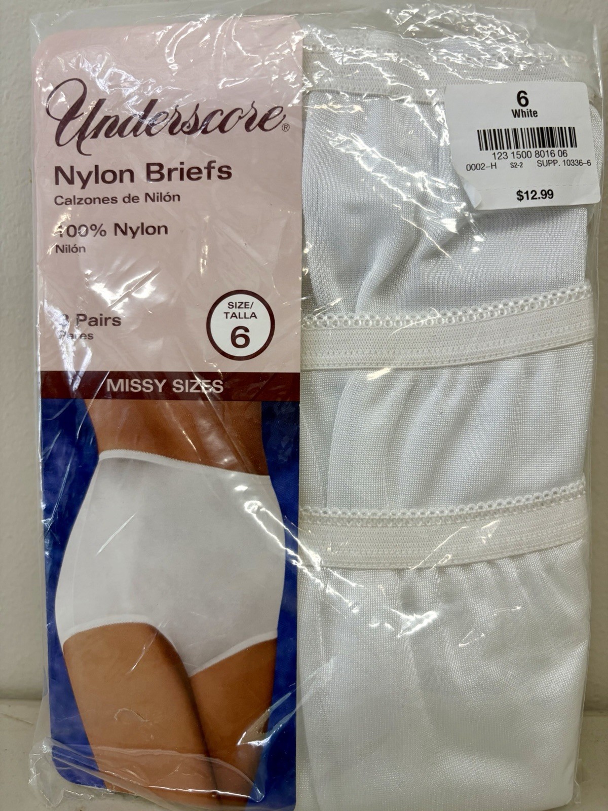 JC Penney Underscore White Nylon Briefs Size 6 Granny Panties Vtg Silky 3 Pairs