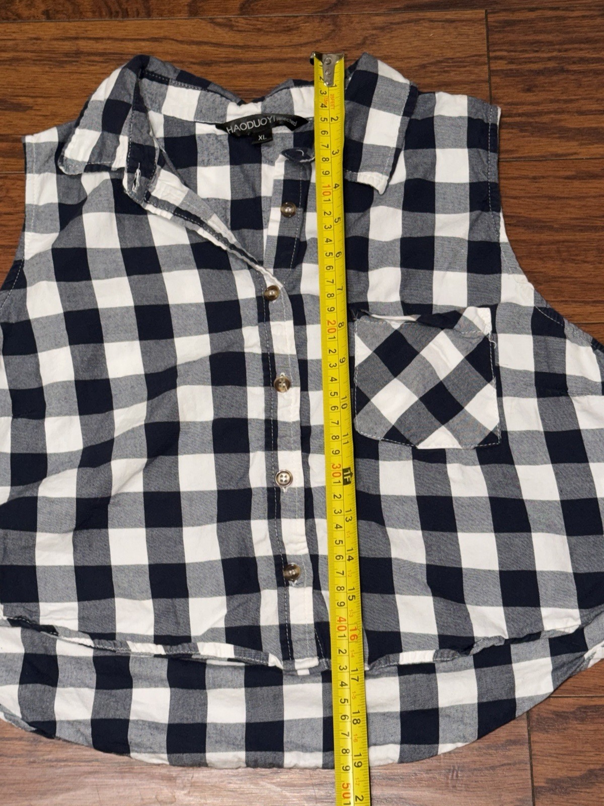 Haoduoyi Blue White Buffalo Plaid Button Down Sleeveless Tank Top Womens XL