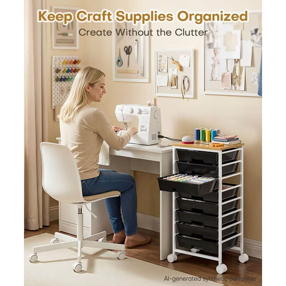 Enogets 8 Drawer Rolling Storage Cart Black, Scrapbook Tool Organizer