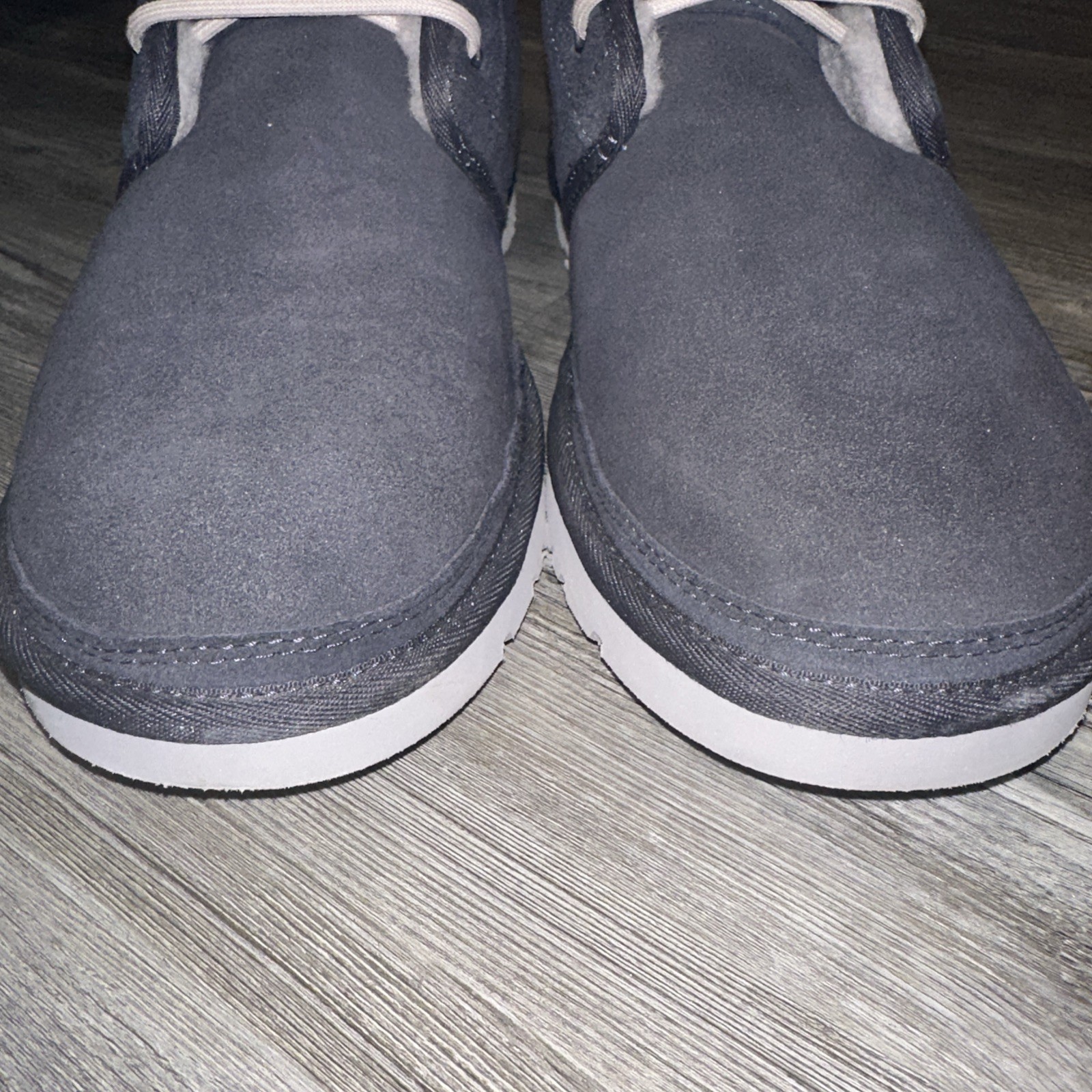 UGG AUSTRALIA Harkley True Navy Suede Leather Real Fur Lace Up Mens Boots SZ 12