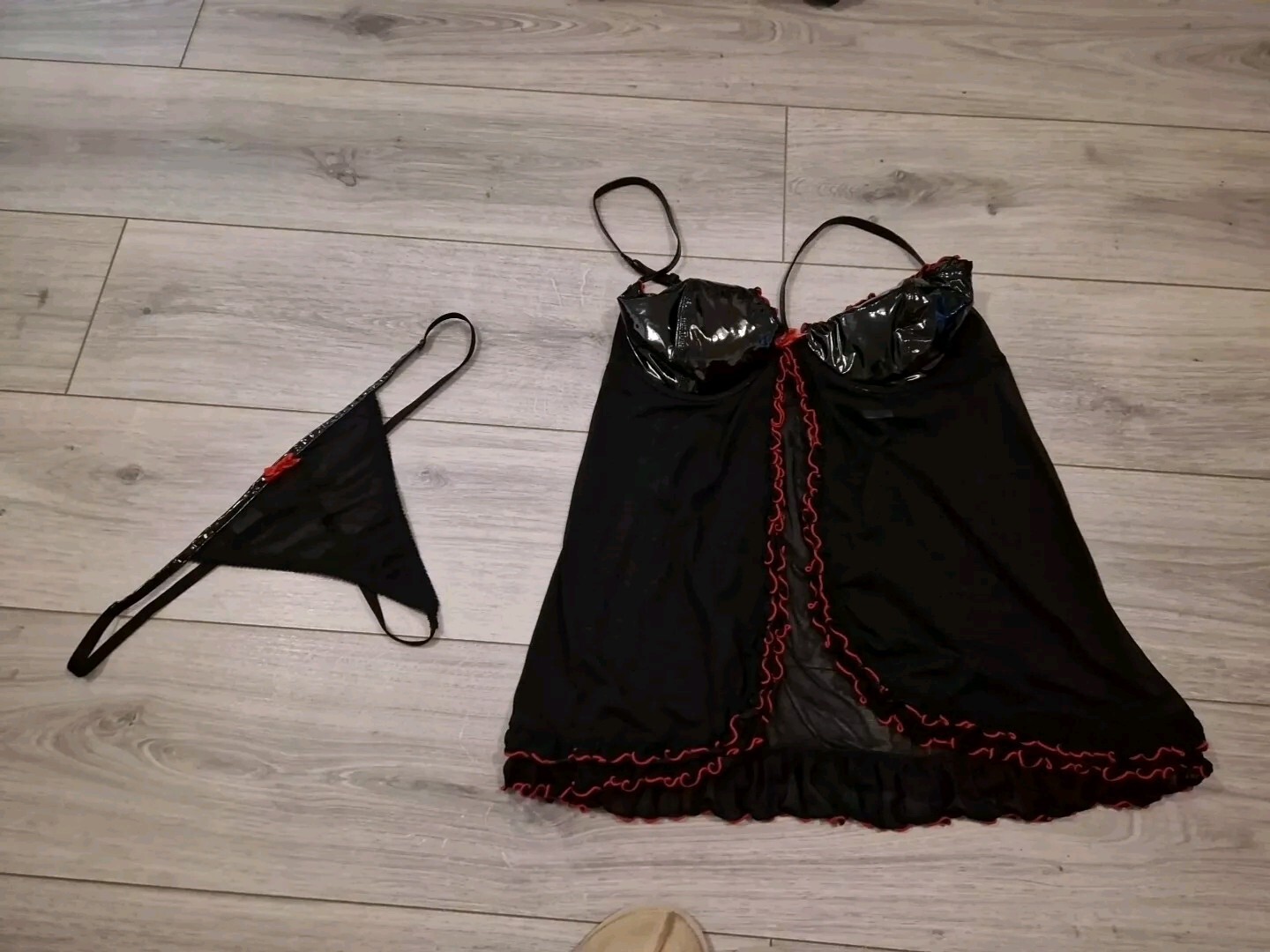 BNWOT Vintage Ann Summers Insinuate Black Mesh & PVC Babydoll Set Size M/L 16-20