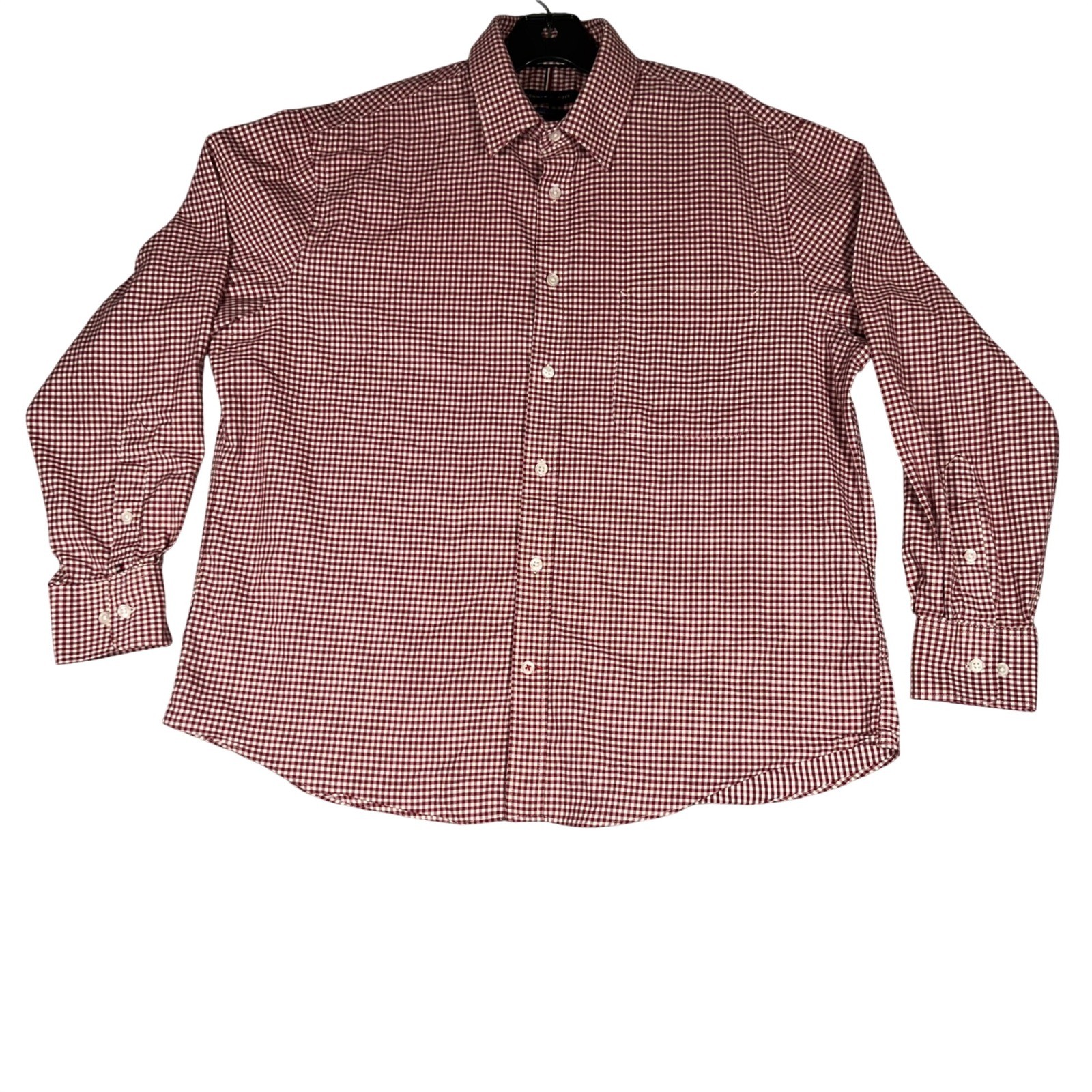 Tommy Hilfiger Mens Burgundy Gingham All Season Stretch Regular Fit Shirt L