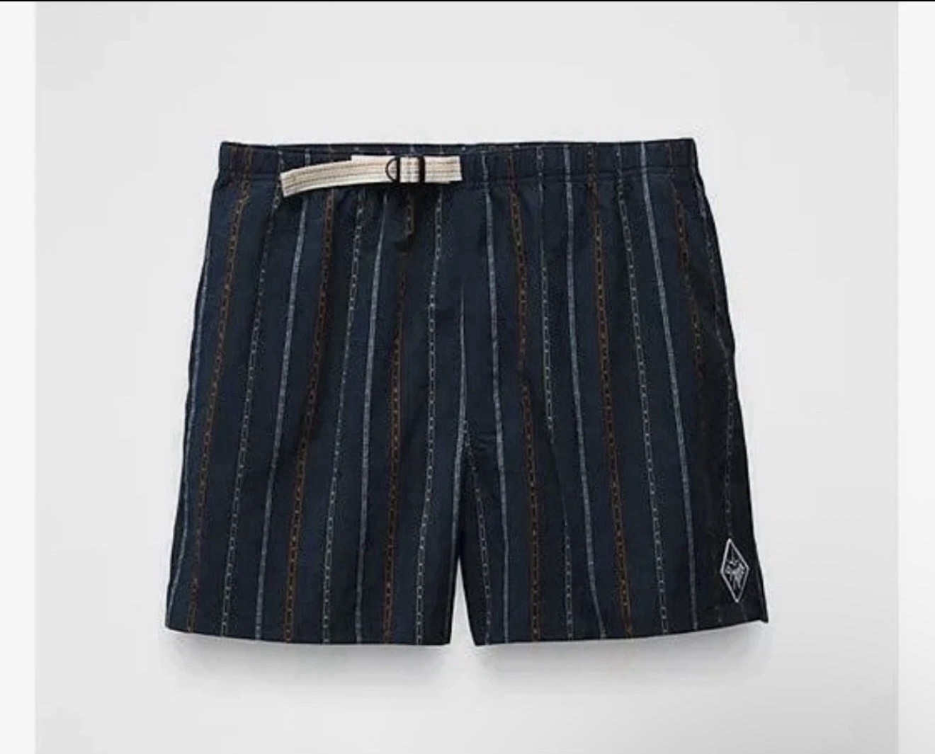 prAna Mens Indio Heritage Short Stormy Night Relaxed 4″ Striped Size Small