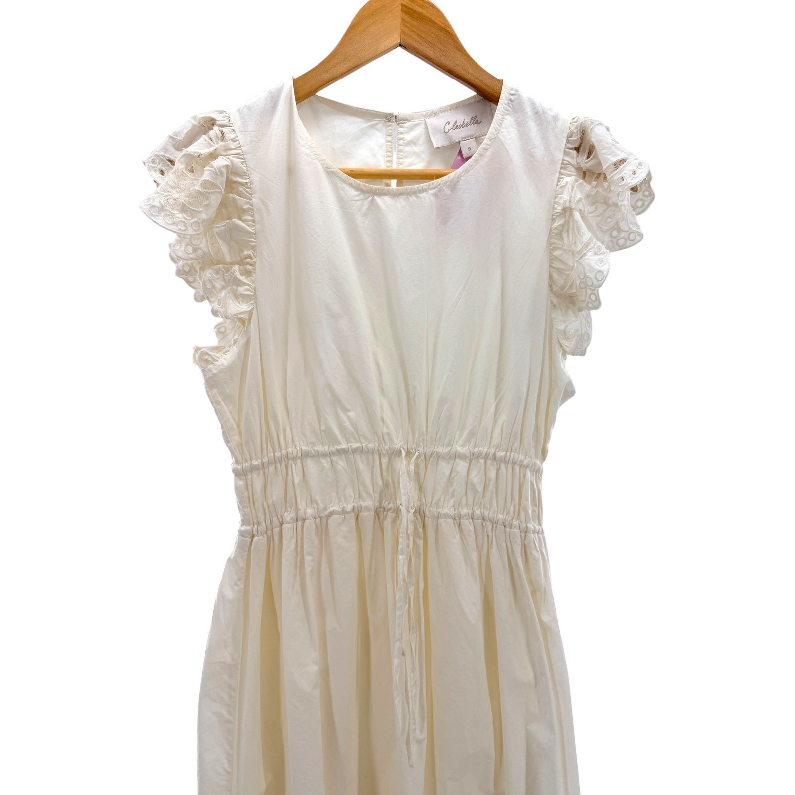 CLEOBELLA Allegra Drawstring Waist Ivory Organic Cotton Eyelet Midi Dress S NWT