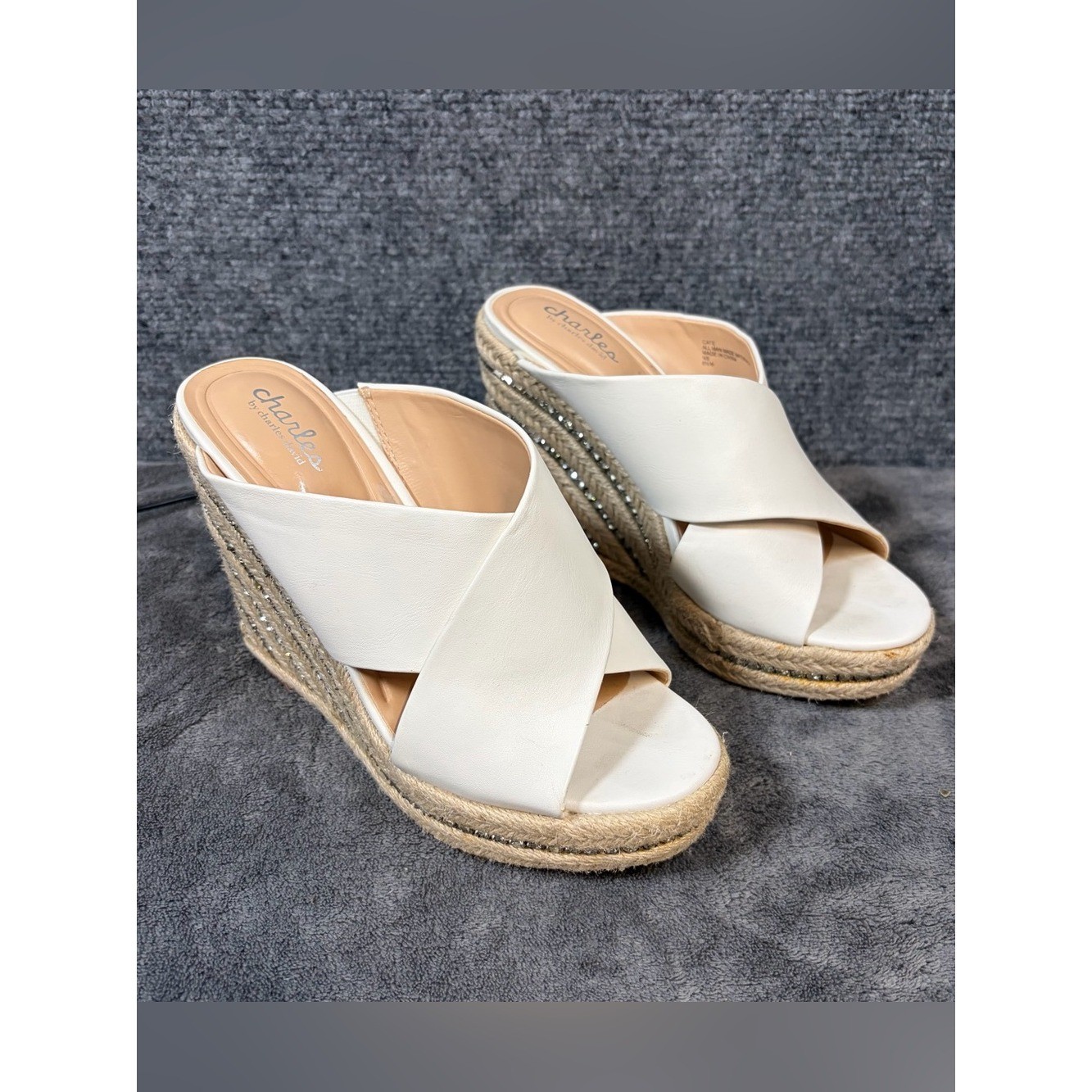 Charles By Charles David White Cross-Strap Espadrille Wedge Mules