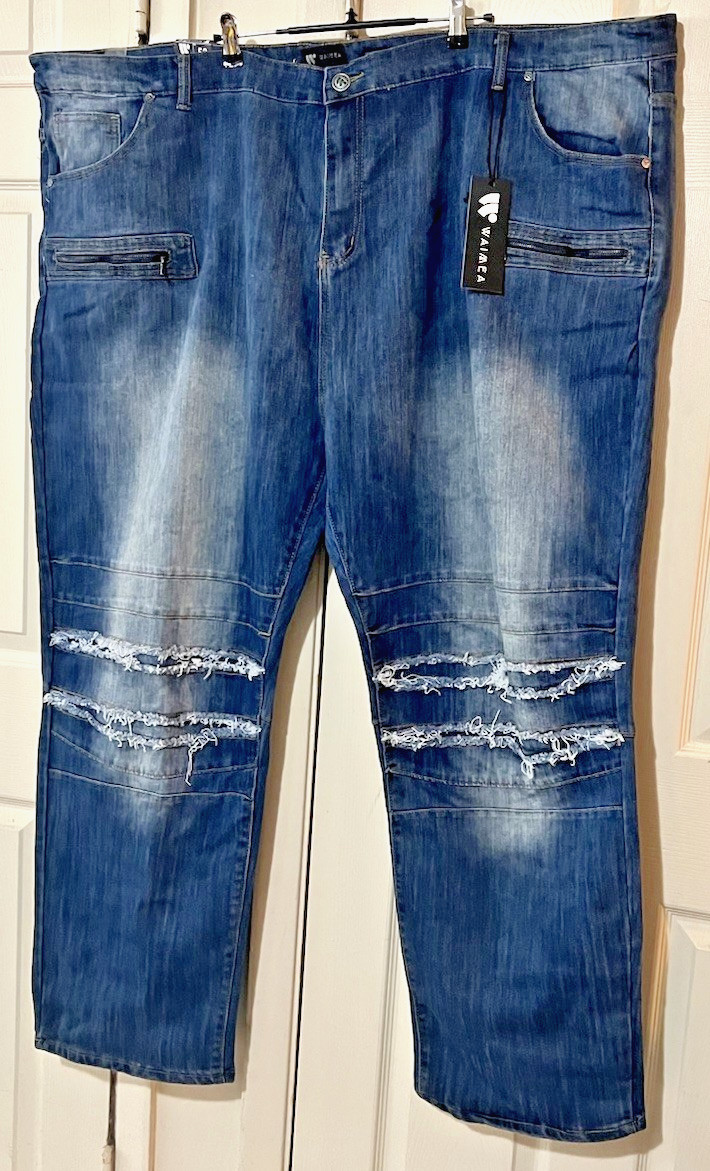 Waimea Skinny Jeans Men’s 52×32 Dark Denim Faded Ribbed Distressed Hip Hop