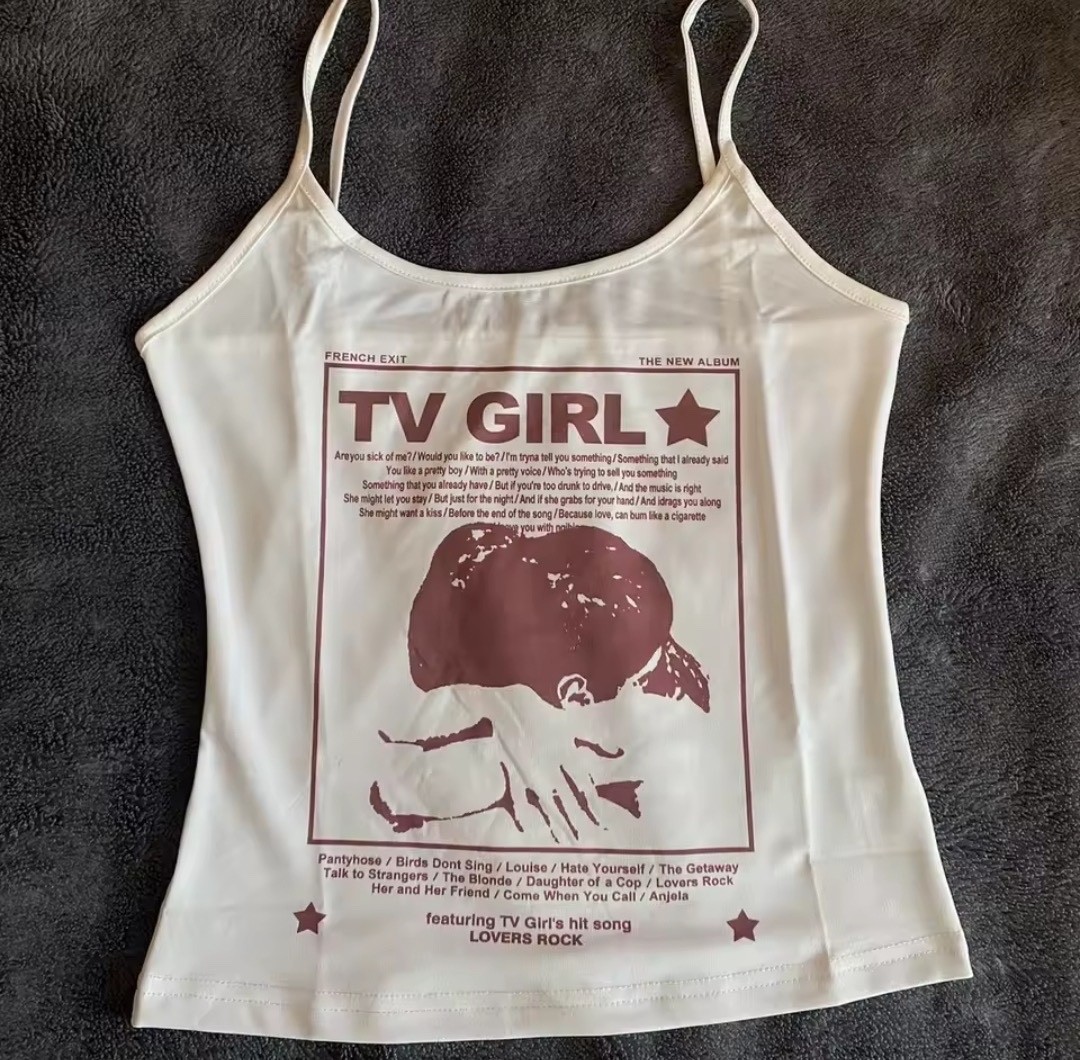TV Girl French Exit Graphic Cami Top Y2K Grunge Retro Ribbed Aesthetic Tank