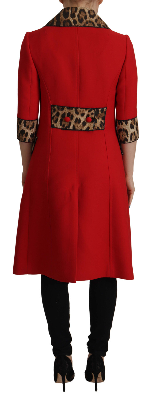 DOLCE & GABBANA Jacket Red Leopard Wool Trenchcoat IT36 / US2 / 2XS RRP $4500