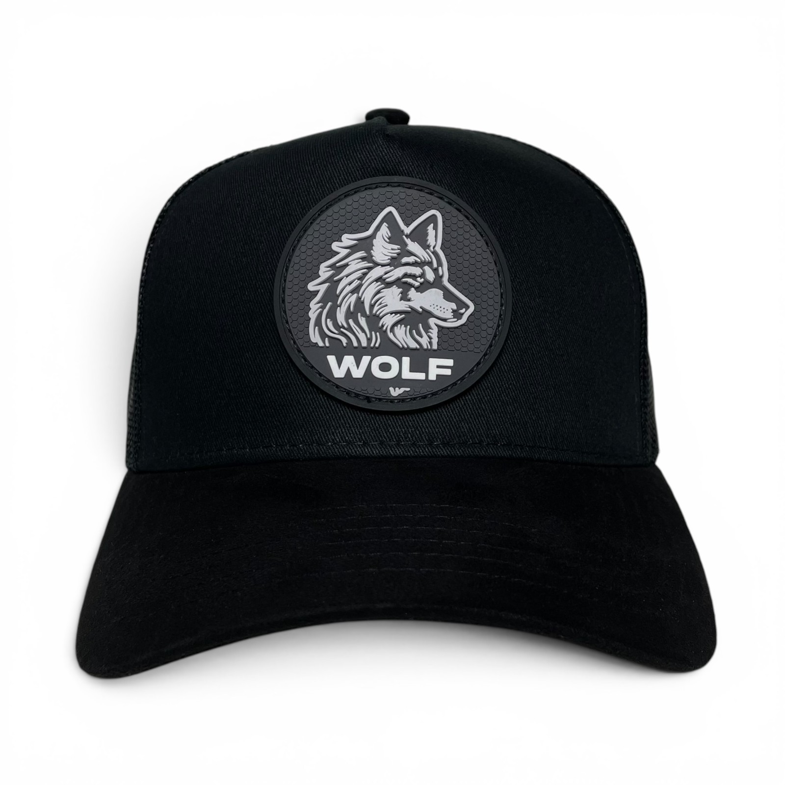 Wolf 3D PVC Patch Suede Snapback Hat – Black, Mesh Back, Suede Brim