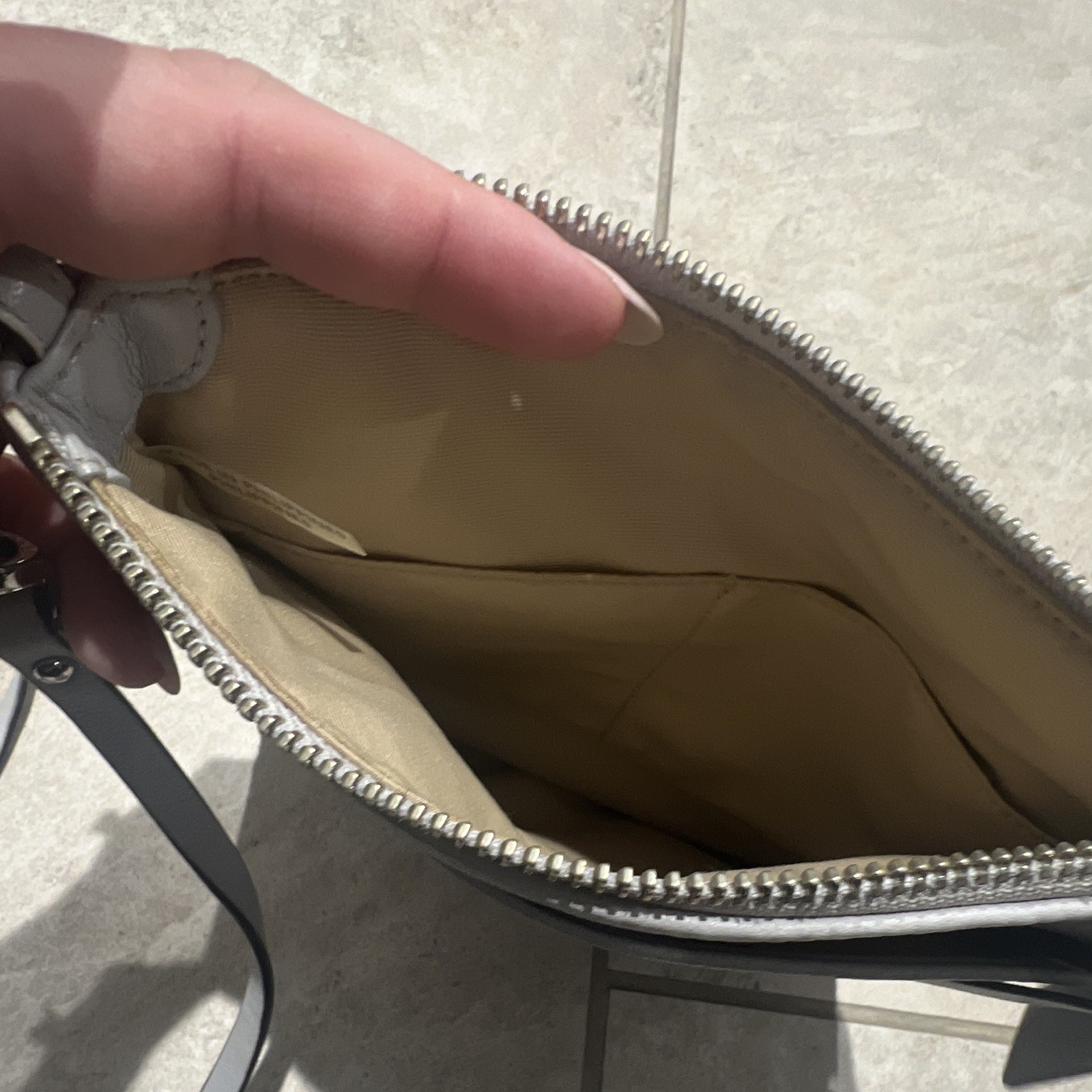 Coach Gray Pebbled Crossbody Bag Zip Top Silver Hardware Lined Inner Pockets