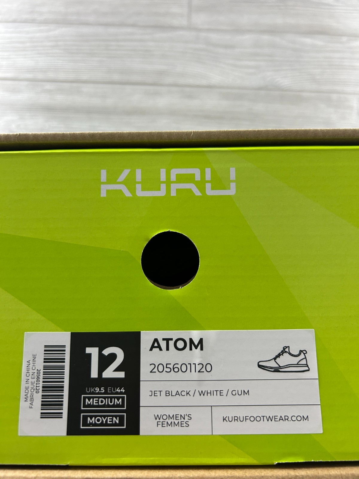 KURU Womens ATOM Athletic Sneaker Sz 12 Jet Black White Gum Slip On Shoe