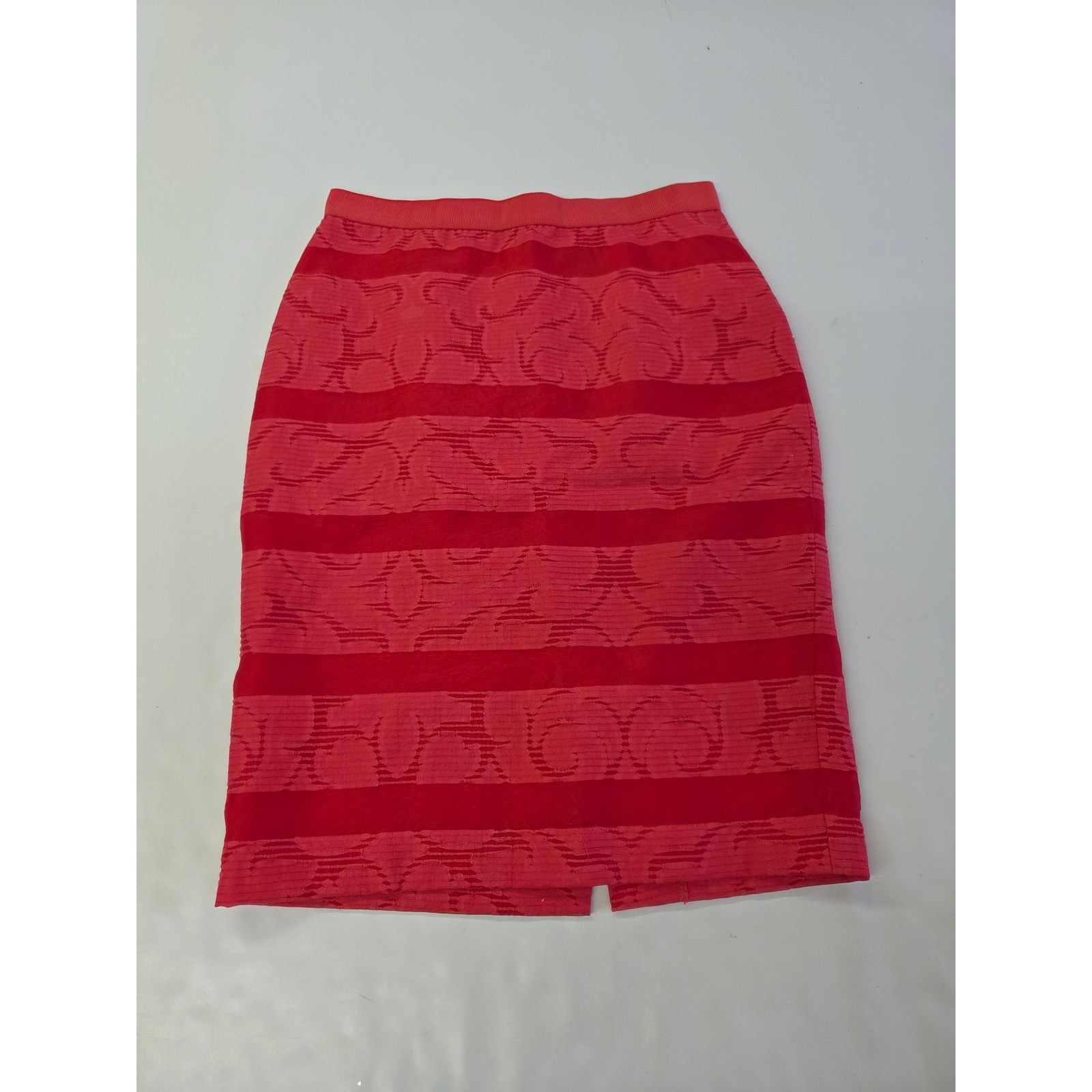 Ann Taylor Pencil Skirt Womens 2 Red Tonal Jacquard Striped Cotton Blend Lined