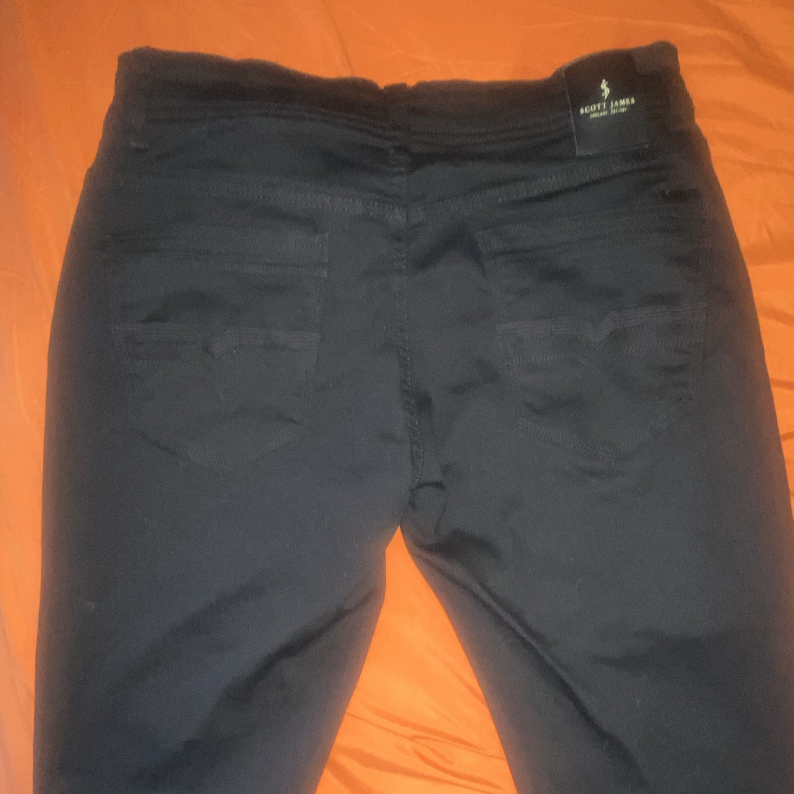 Scott James Men’s Slim Black Denim Jeans Dark Wash Mid Rise Button 5-Pocket